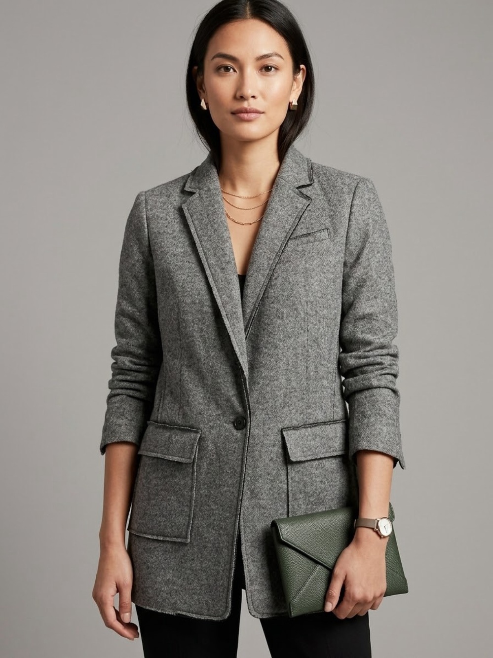 Banana Republic Grey Wool Blend Raw Edge Blazer Jacket Size 0